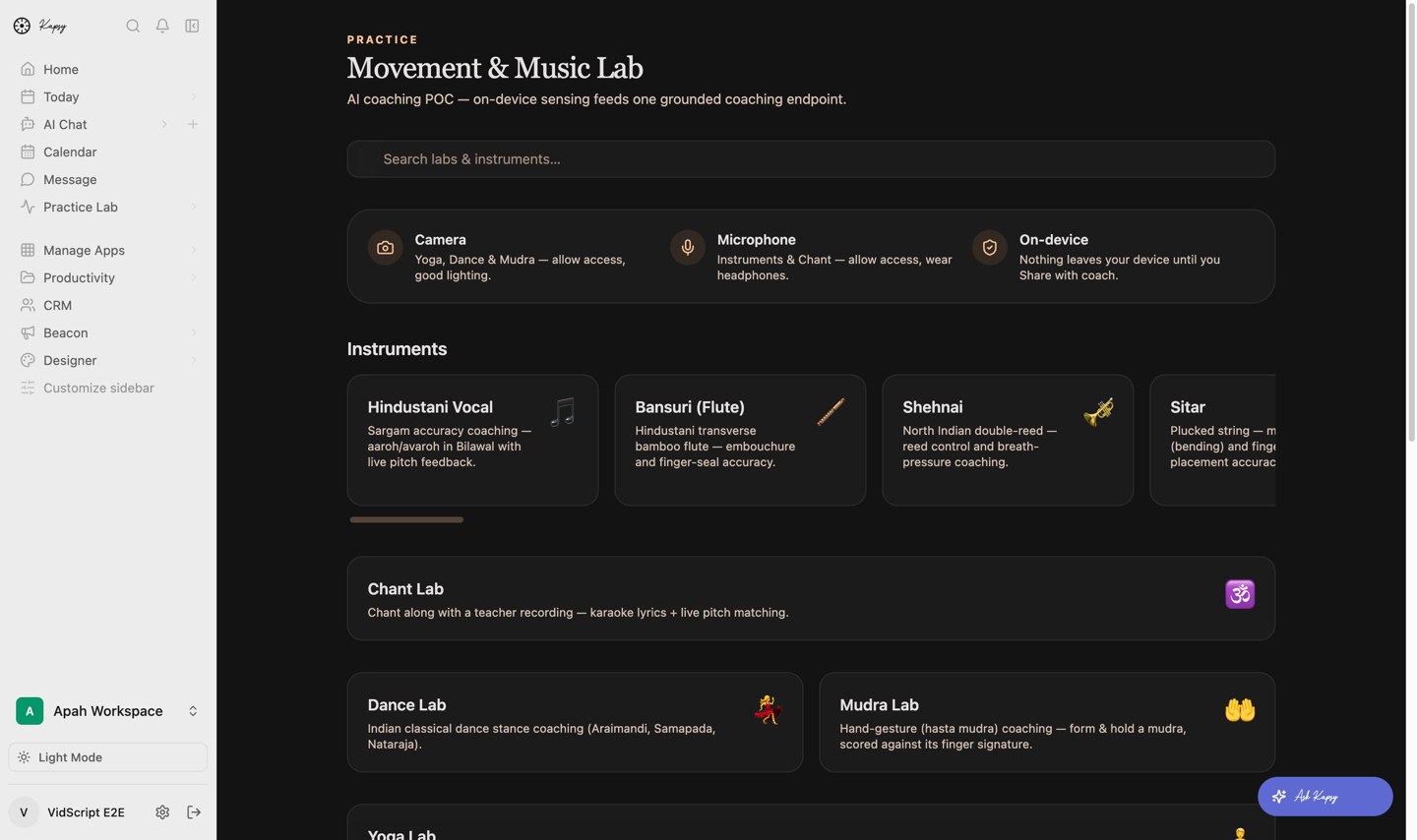 Movement & Music Lab: on-device AI coaching for yoga, dance, mudra and instruments